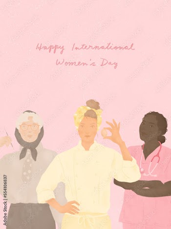 A group of three diverse women by occupation age and race celebrating International Women's Day