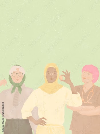 A group of three diverse women by occupation age and race celebrating International Women's Day