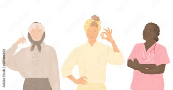 A group of three diverse women by occupation age and race celebrating International Women's Day on transparent background