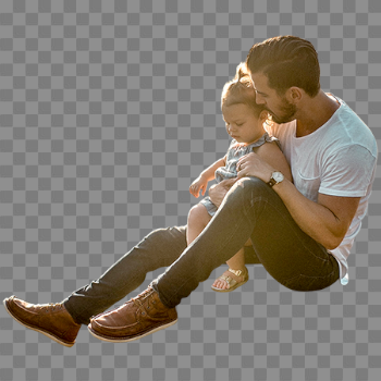 A hipster dad enjoying the day with his daughter while sitting in ...