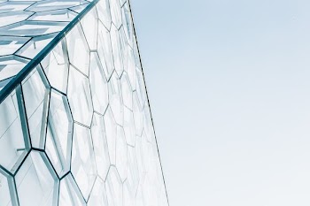 A honeycomb pattern in the modern facade of a building in Brussels