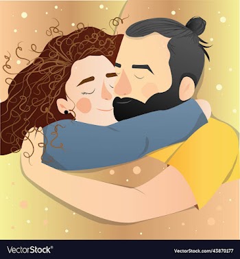 a hugging couple lies on the bed