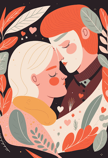 A.I generated - Illustration vector of a couple snuggling