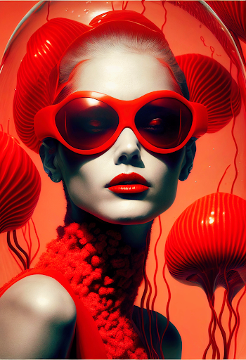 A.I generated - Magazine editorial, a fancy woman under water