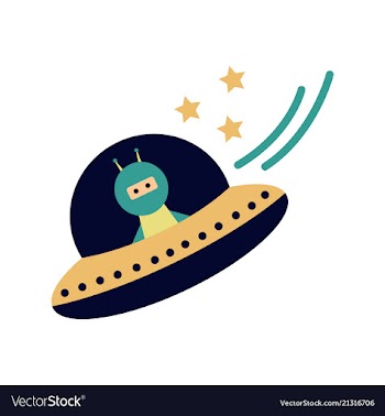 A little cartoon flying saucer flies in the vector image
