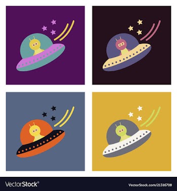 A little cartoon flying saucer flies in the vector image
