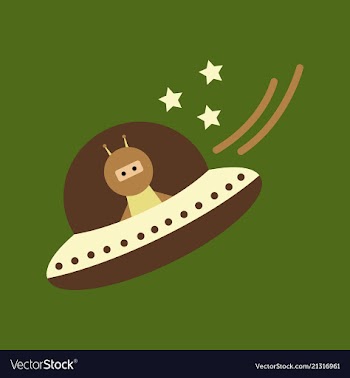 A little cartoon flying saucer flies in the vector image
