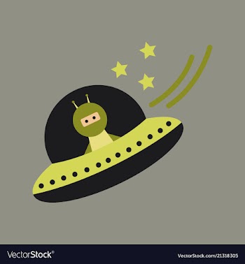 A little cartoon flying saucer flies in the vector image
