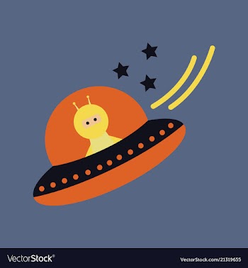 A little cartoon flying saucer flies in the vector image