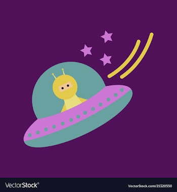 A little cartoon flying saucer flies in the vector image