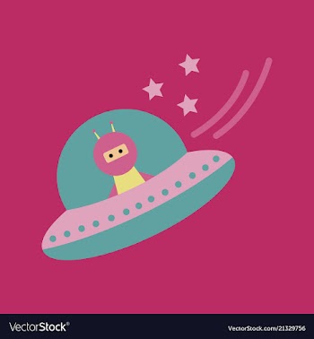 A little cartoon flying saucer flies in the vector image