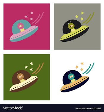 A little cartoon flying saucer flies in the vector image