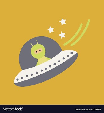 A little cartoon flying saucer flies in the vector image