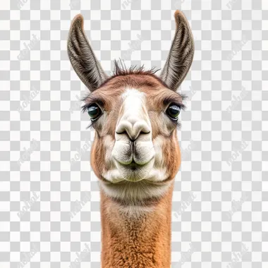 a llama looking at the camera with a PNG transparent background