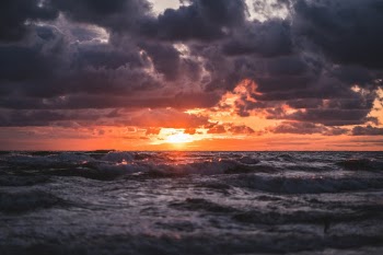 A low angle shot of a sunset.