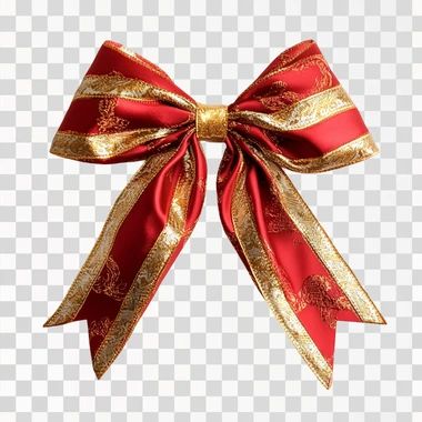 A luxurious red and gold ribbon coquette bow tied in a perfe