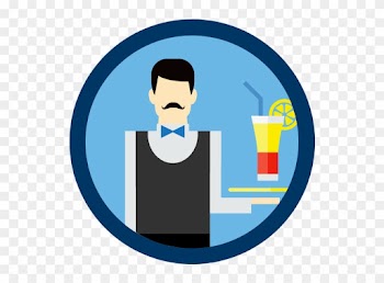 A Man Dressed In A Waiter's Uniform Holding A Tray - Food And Beverage Department Icon