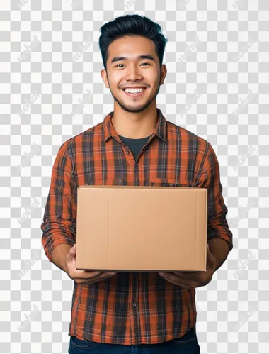 a man holding a cardboard box in his hands