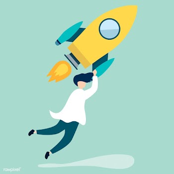 A man holding onto a launched rocket | Free stock vector - 479500