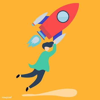 A man holding onto a launched rocket | Free stock vector - 479523