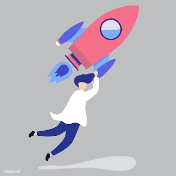 A man holding onto a launched rocket | Free stock vector - 480615
