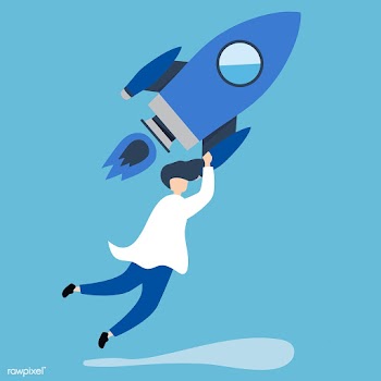 A man holding onto a launched rocket | Free stock vector - 480622