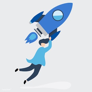 A man holding onto a launched rocket | Free stock vector - 480627