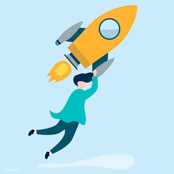 A man holding onto a launched rocket | Free stock vector - 480646