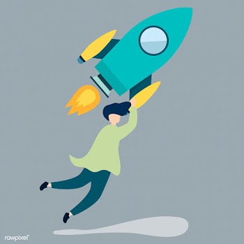 A man holding onto a launched rocket | Free stock vector - 480648