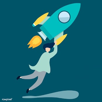 A man holding onto a launched rocket | Free stock vector - 480683