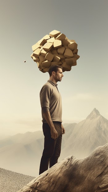 a man is balancing a rock on his head