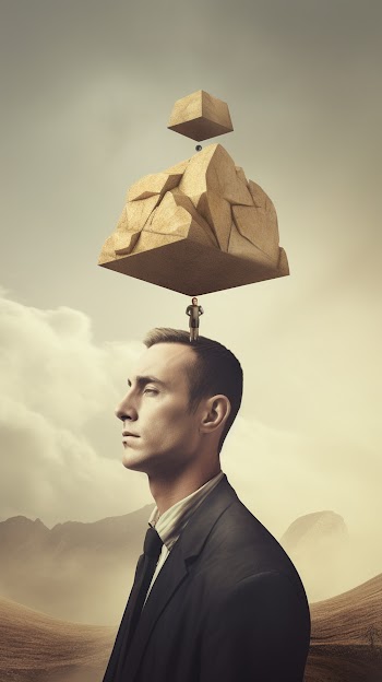 a man is balancing a rock on his head
