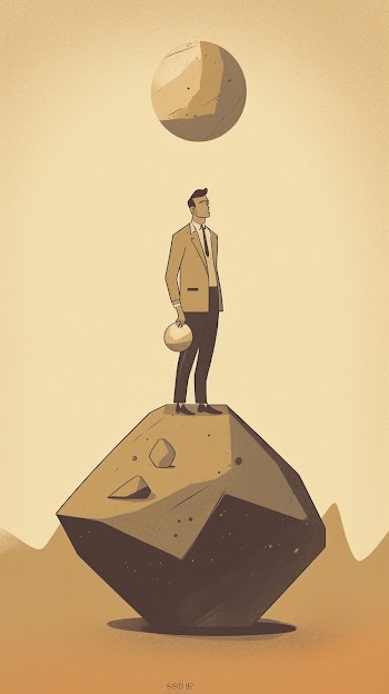 a man is balancing a rock on his head