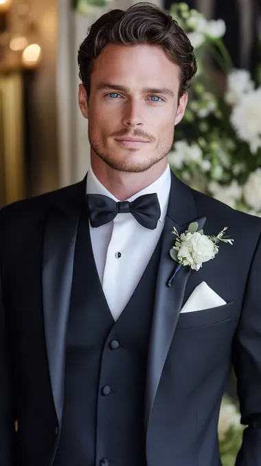 a man wearing a tuxedo and a bow tie