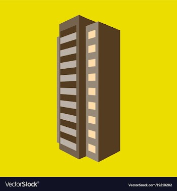 A modern multi-storey building with a complex vector image