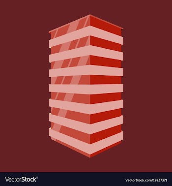 A modern multi-storey building with a complex vector image