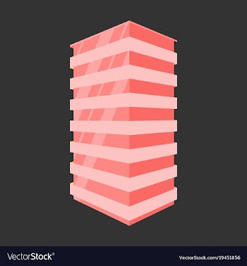 A modern multi-storey building with a complex vector image