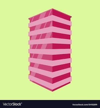 A modern multi-storey building with a complex vector image