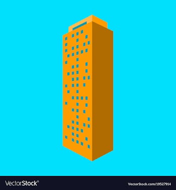 A modern multi-storey building with a complex vector image