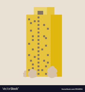 A modern multi-storey building with a complex vector image