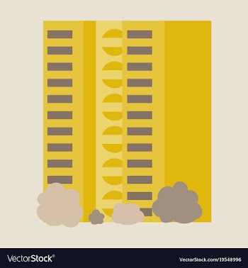 A modern multi-storey building with a complex vector image