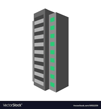 A modern multi-storey building with a complex vector image