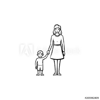A mother caring about a child hand drawn outline doodle icon