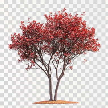 a multi trunk, low branching red leaves lagerstroemia tree w