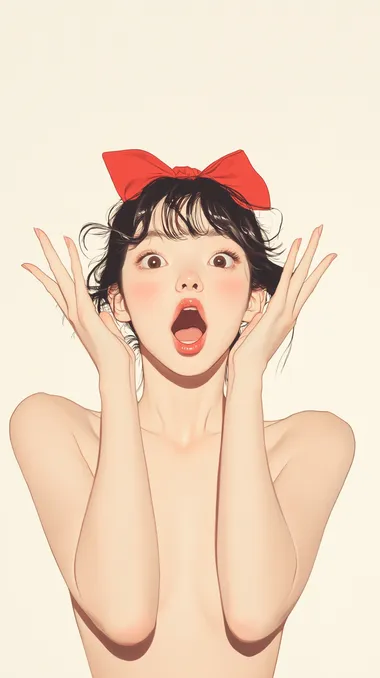 a painting of a woman with a red bow on her head a painting of a woman with a red bow on her head