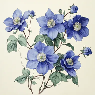 a painting of blue flowers on a white background