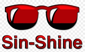A Pair Of Red Sunglasses Above The Word Sin-shine In - Sin