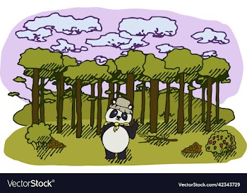 a panda in forest against colorful landscape