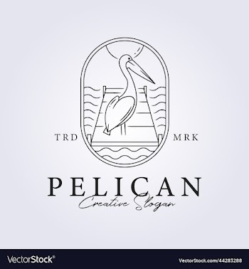a pelican standing in beach bridge in line art