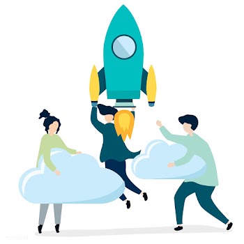 A people holding onto a launched rocket and c.. | Free stock vector - 479027